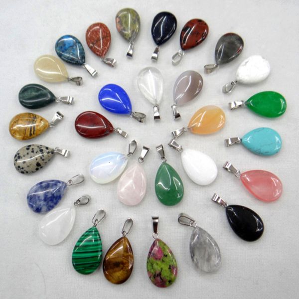 

charms wholesale 24pcs natural pink quartz crystal agates tiger eye stone malachite water drop shape pendant for diy jewelry making 230228, Bronze;silver