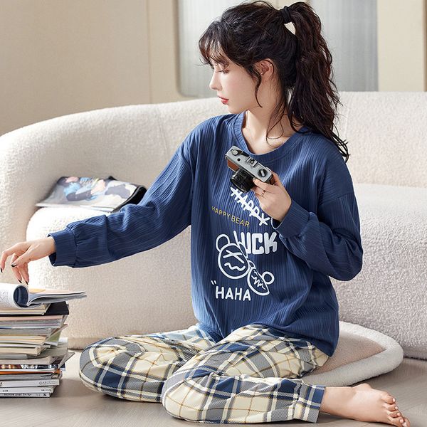 

womens sleepwear pyjama pour femme winter cartoon pajamas sets women long sleeve with trousers pijamas sleepwear suit simple casual homewea, Black;red
