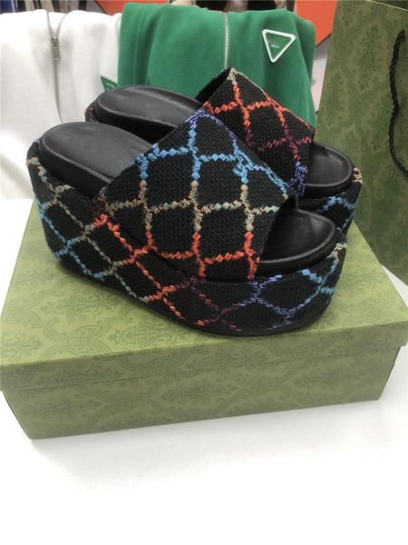 

designer luxur women's platform slide sandal angelina sandals slippers heel 10cm balck with box dust bag, Black