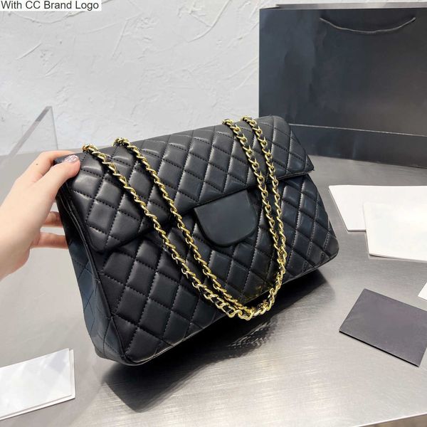 

cc brand shoulder bags vintage jumbo quilted designer bag classic black lambskin flap luxury handbags gold metal hardware crossbody women la