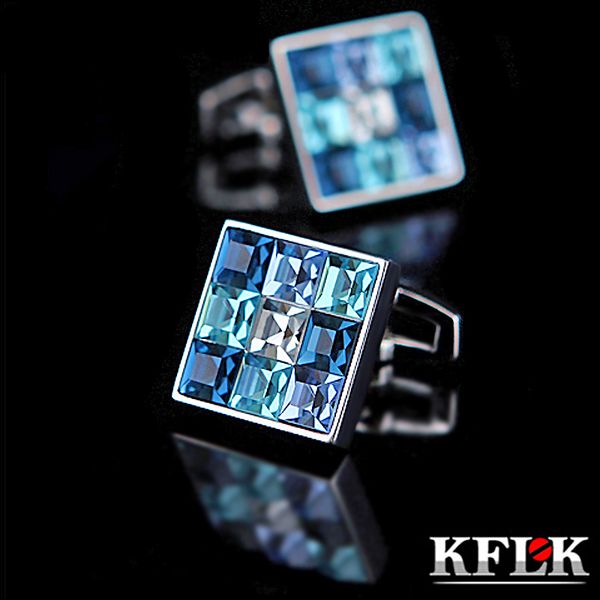 

cuff links kflk jewelry shirt cufflink for mens brand fashion blue crystal cuff link luxury wedding groom button guests 230228, Silver