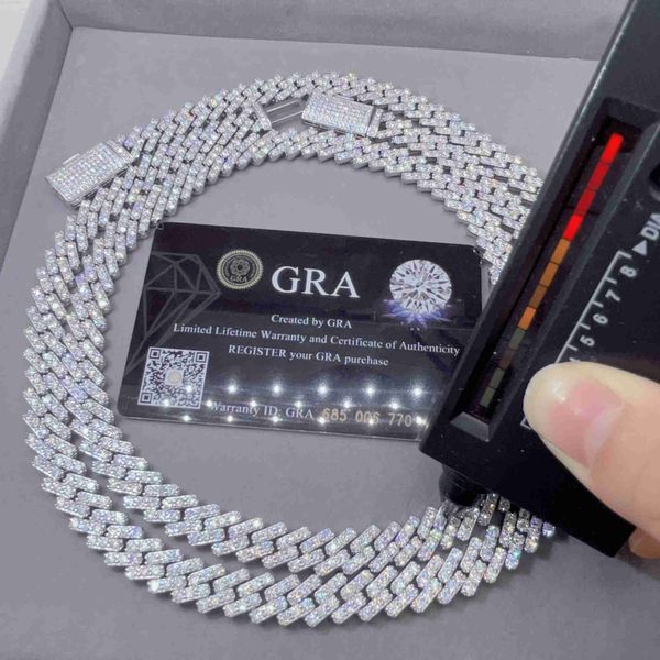 

designer jewelry pass diamond tester iced out vvs moissanite 925 sterling silver 10mm cuban link chain