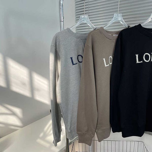 

2023 spring letter thick thread embroidery simple casual loose round neck pullover couple sweater, Black