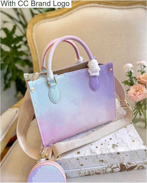 

luxury cc totes 2023 onthego bag pm gm gradient pastel designer tote large capacity handbag fashion totes luxury shoulder bag woman toron ha
