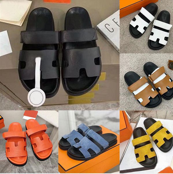 

designer chypre h slippers classic leather slides summer beach flat sandals men women slipper size 35-44 with box, Black
