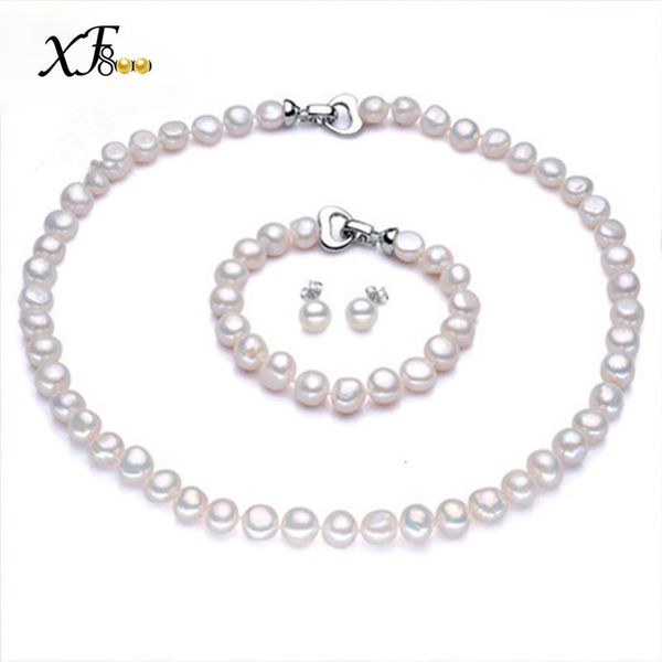 

earrings necklace xf800 pearl jewelry sets natural baroque freshwater pearl necklace earring bracelet fine bridal jewelry for women trendy x, Silver