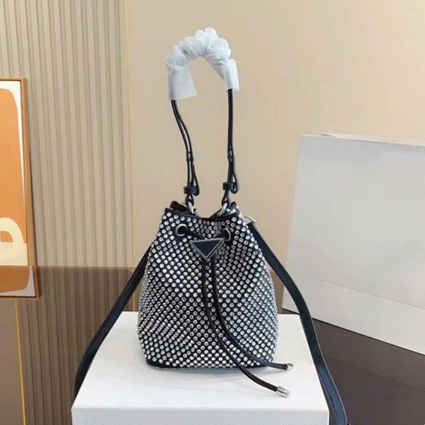 

mini diamond bucket bags rhinestone designer bag glittering beading beads crossbody shoulder tote bag luxury shining handbag nylon triangle