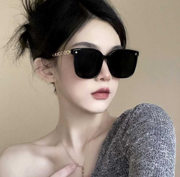 

new sunglasses for women with advanced sense of ins net red sunscreen sunglasses korean version large frame thin round face tidal with box, Black