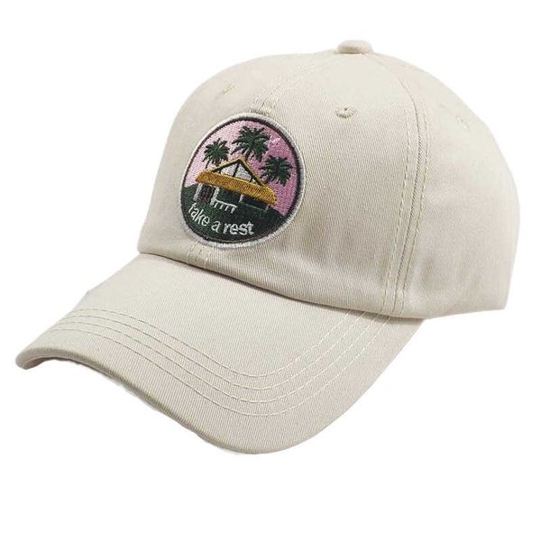 

ball caps daily vacation hawaii beach baseball cap men women embroidery tree pattern cotton 6 panel cap orange beige black l230228, Blue;gray