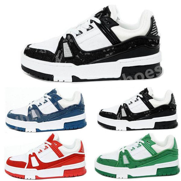 

designer sneaker virgil trainer casual kids shoes calfskin leather abloh white green red blue letter overlays platform low sneakers size 28-