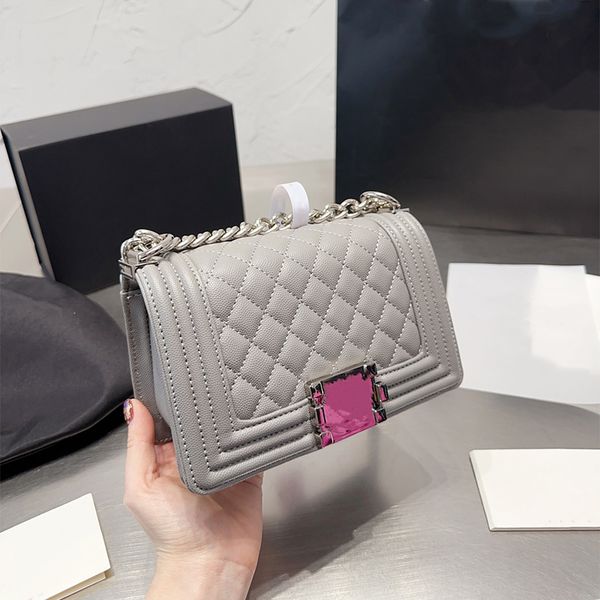 

genuine leather luxurys designer bags shoulder crossbody bag purse and handbags womens totes luxury handbag 20cm caviar boy silver chain fas