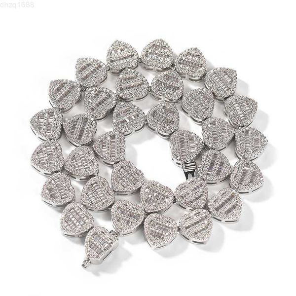 

pendant necklaces iced out tennis chain 12mm prong micro pave cuban link chain necklace for men women love heart chains wedding jewelry gift, Silver