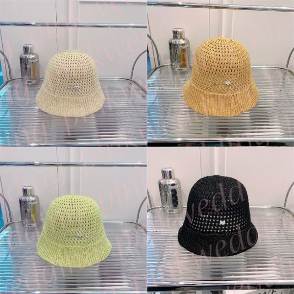 

hollow weave bucket hat summer beach vacation cap fashion letter sun protection fisherman hat for women, Blue;gray