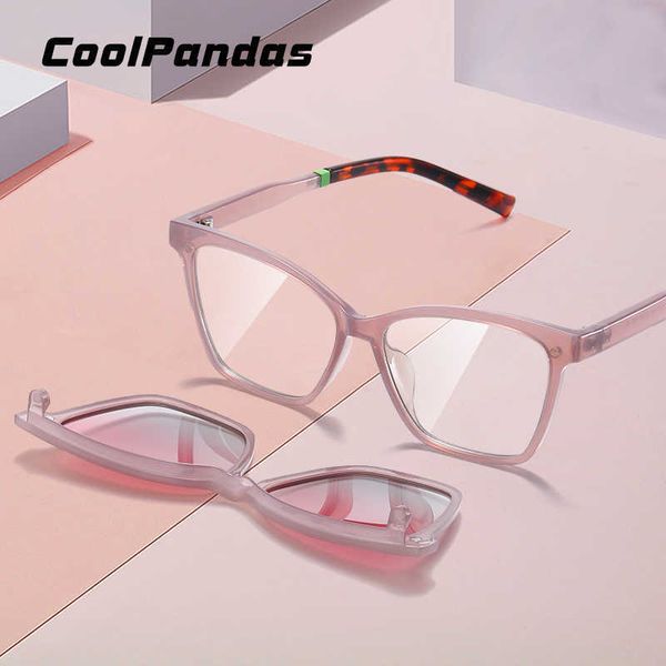 

sunglasses 2023 new 2 in 1 magnetic removable sunglasses women cat eye glasses clip on len anti blue light computer glasses zonnebril damesj, White;black