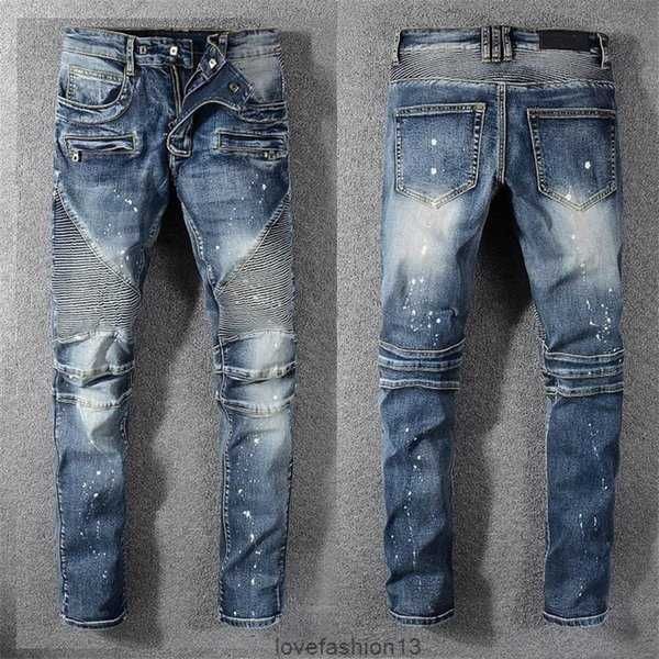 

2023 mens brown pants jeans distressed ripped slim fit motorcycle bikers denim for s fashion mans black pants pour hommes, Blue