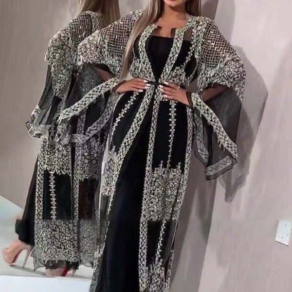 

2023 ethnic clothing abaya dubai muslim dress high class sequins embroidery lace ramadan kaftan islam kimono women turkish eid mubarak women, Red