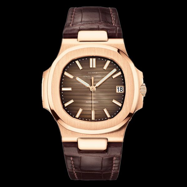 

luxury watches 3k 40mm pp5711 8.3mm superclone paker watch langevig two-layer real leather men's mechanical luxury men's classic, Slivery;brown