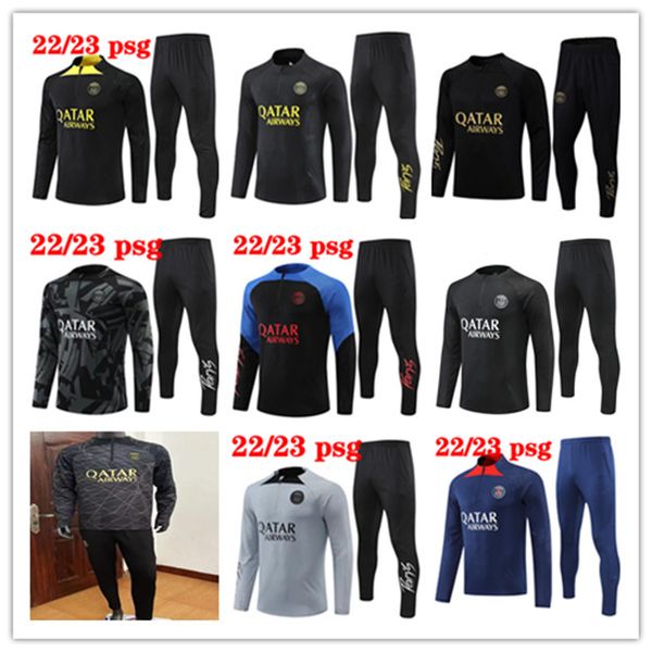 

21 22 23 psgs jerseys tracksuits messis mbappe training kit survetement foot tuta retro futbol 22 23 psgs paris soccer football men and kids, Black