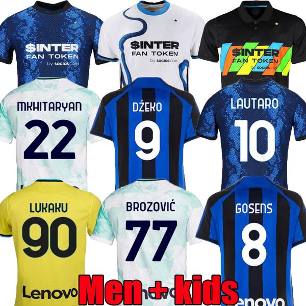 

lukaku soccer jerseys dzeko barella vidal lautaro 21 22 23 gagliardini correa away third milans uniforms football shirt 2022 2023 men kids, Black;yellow
