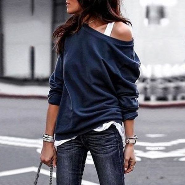 

womens hoodies sweatshirts women one shoulder sweatshirt in sick jersey ribbing at neckline cuffs and hem long sleeve 230227, Black