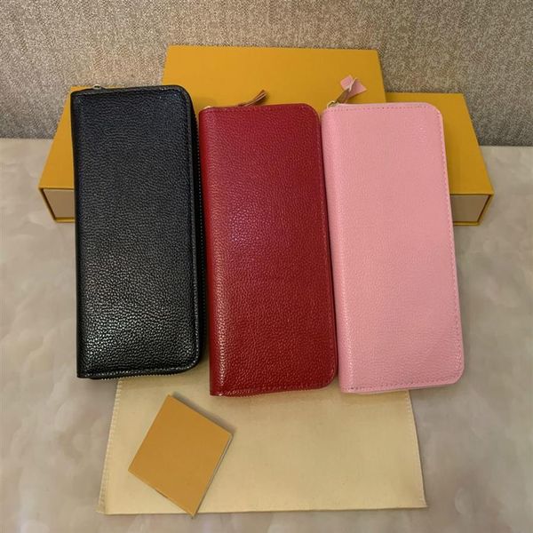 

the most fashionable zipper wallet card and coin men's leather wallet card holder coin purse ladies wallet with box265f, Red;black