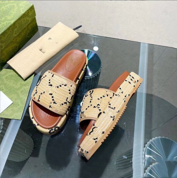 

letter beach fashion thick bottom sandals 2023 embroidery slides lady platform wedges sandal designer high heel size 35-45 slippers, Black