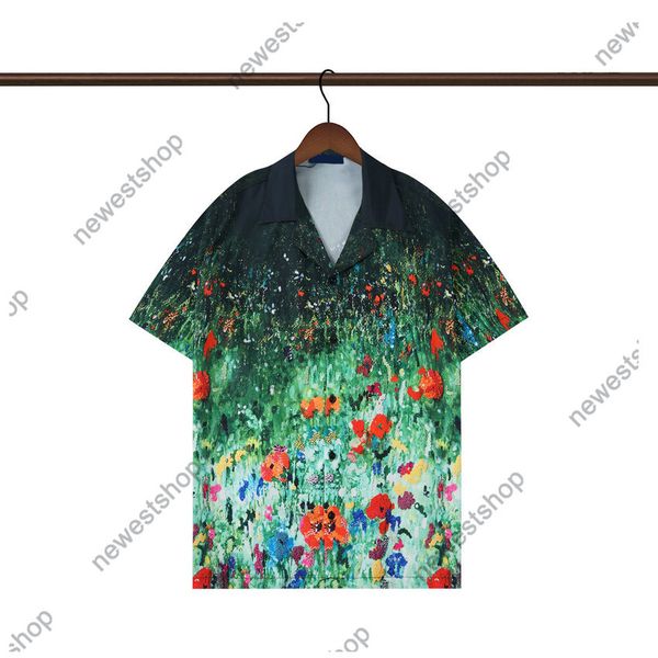 

2023 summer men's casual shirts designer europe hawaii beach tshirt luxury turn down collar color flower print t shirt hip hop designer, White;black