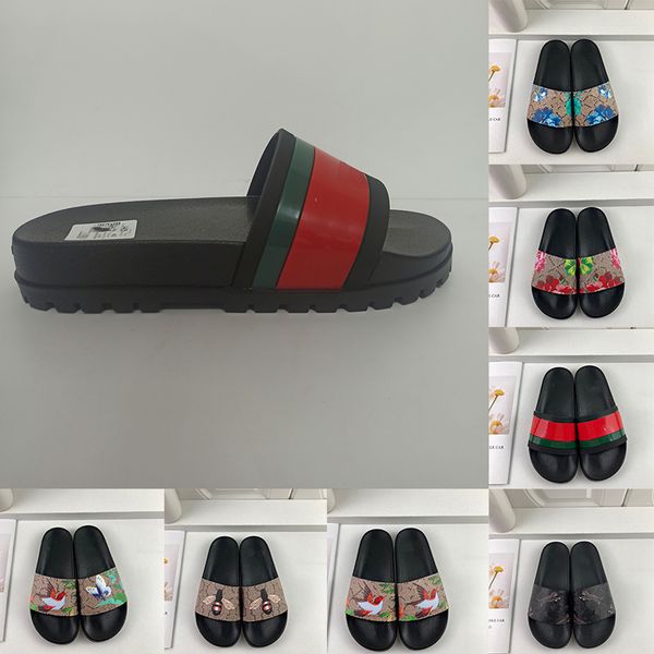 

big size 36-48 slippers for men women designer slides floral pantoufle flats embroidery leather rubber gear sole fashion summer slipper slid, Black
