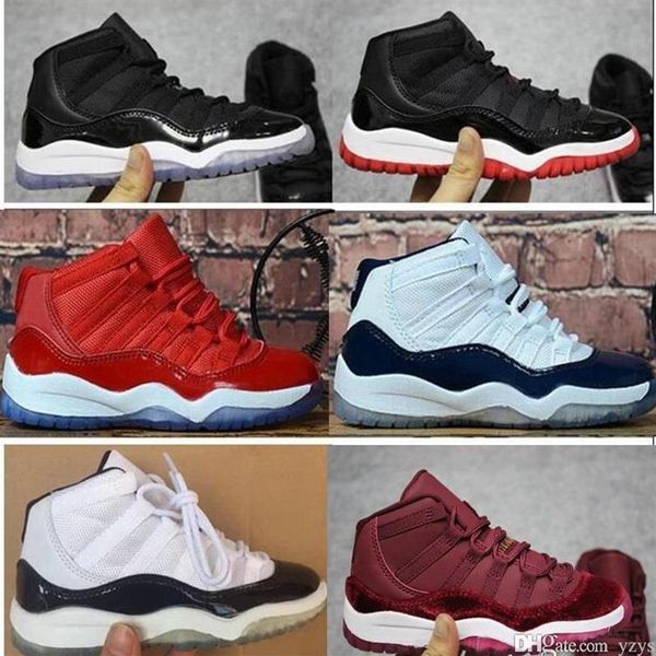 

kids shoes retros eleven space jam bred concord heiress red velvet gym red basketball shoes children boy girls 11s midnight navy s212j, Black