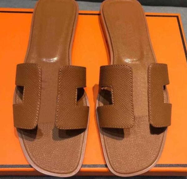 

luxury designer leather ladies sandals summer flat shoes fashion beach women slippers h letter drag 35-42, Black