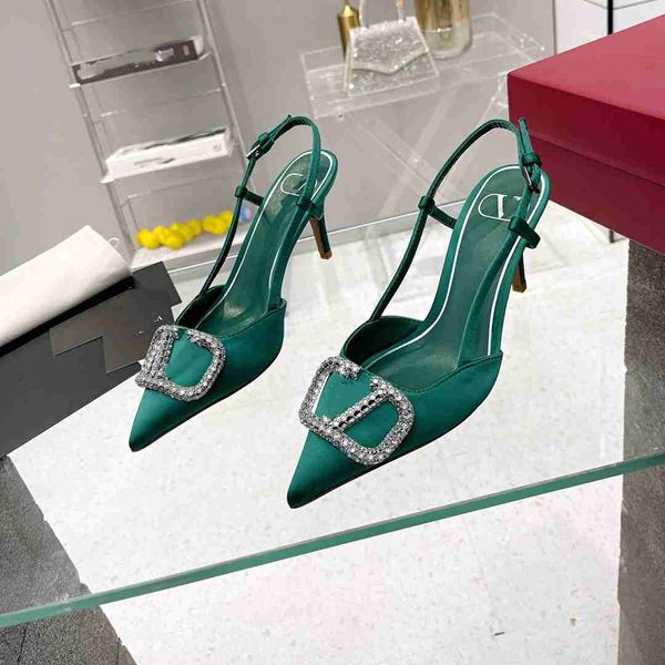 

luxury women high heel shoes brand metal buckle pointed toe thin heel sandals shallow black valentinolies nude blue red wedding shoes h2a