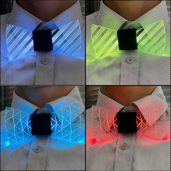 

neck ties flashing led acrylic bow tie luminous led bow tie bar club costume decoration men glowing bow tie glow party supplies j230227, Blue;purple