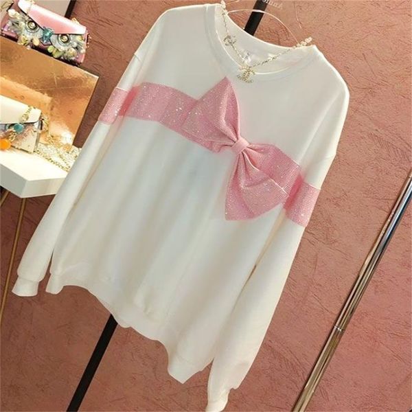 

women's hoodies sweatshirts drill longsleeved 2023 autumn bow women hood bead oversized ropa mujer pullover 230227, Black