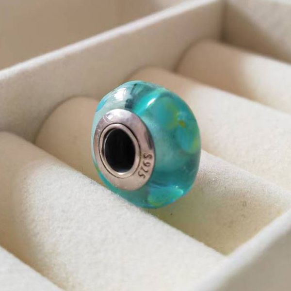 

2pcs 925 sterling silver glass murano lake green flower for you beads fit pandora charm jewelry bracelets & necklaces, Crystal