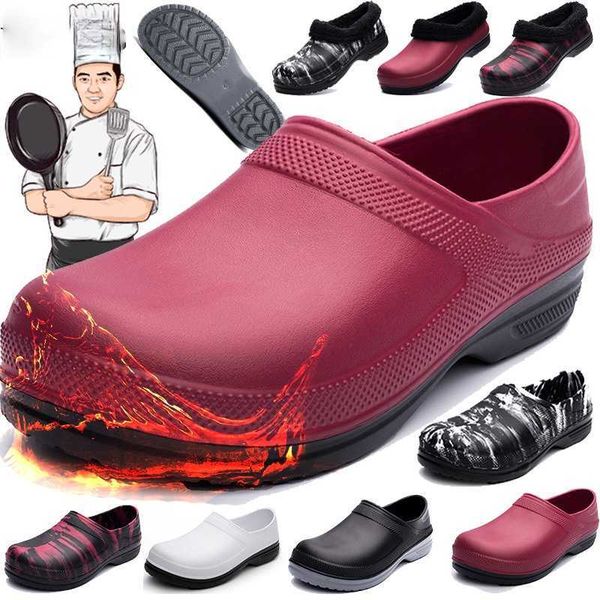 

slippers 2021 new l kitchen s non-slip waterproof oil-proof work shoes breathable resistant kitchen cook chef shoes plus size y2302, Black