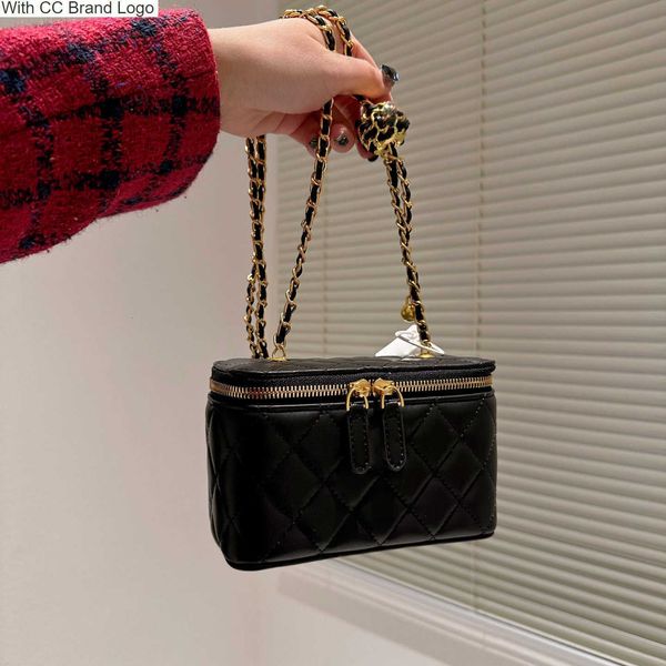 

cc brand cross body mini mirror vanity brush ball cosmetic bags with metal chain crossbody lambskin womens designer classic black hardware l