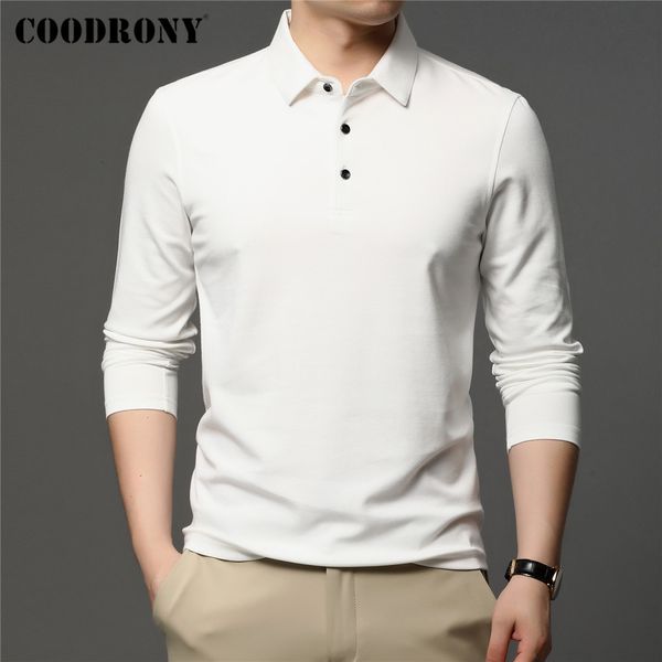 

men's polos coodrony brand spring autumn arrivals pure color business casual long sleeve polo-shirt men clothing c5050 230228, White;black