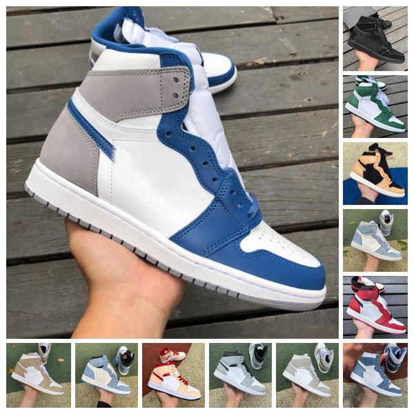 

jumpman 1 basketball shoes mens retro 1s lost found true university blue hyper royal panda dark mocha bred shadow unc smoke grey tan gum wom, Black
