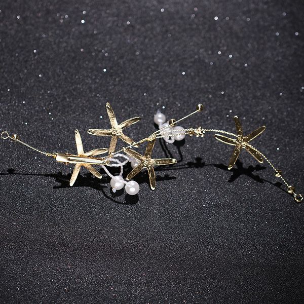 

wedding hair jewelry exquisite starfish pearl hair ornament wedding headdress 230225, Slivery;golden