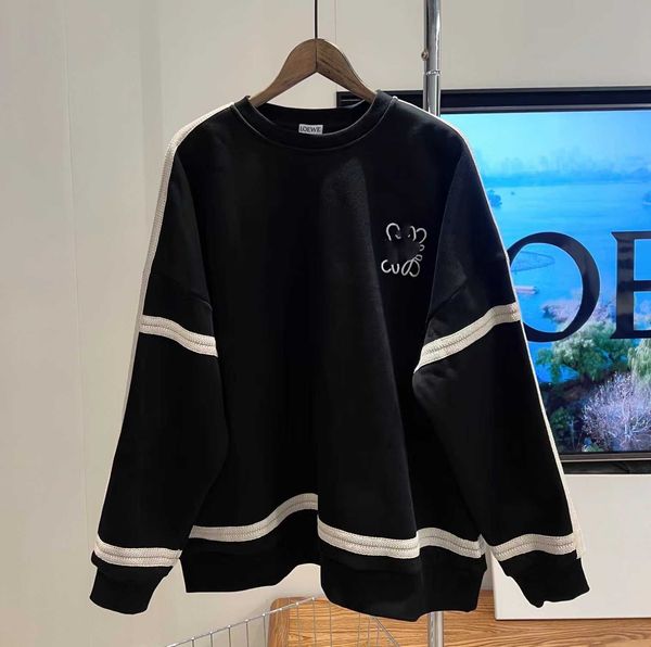 

autumn and winter new style embroidery color contrast weaving stripe loose bodysuit design, Black