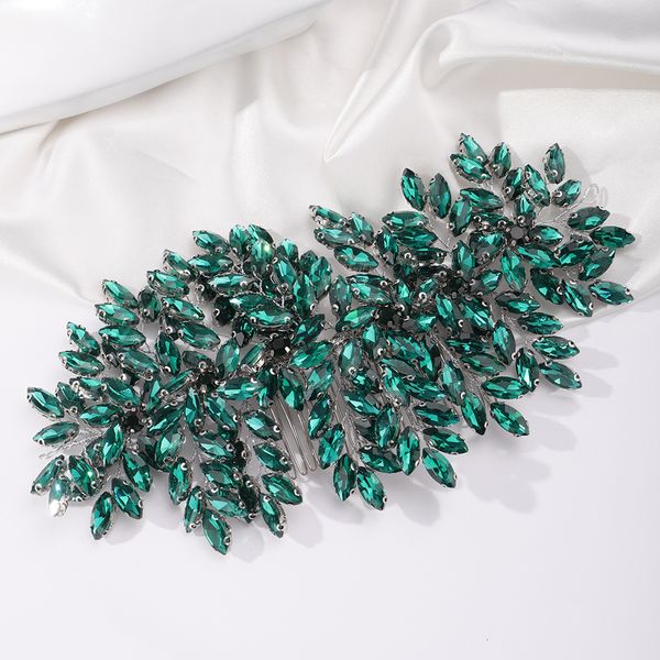 

wedding hair jewelry green bridal comb headpiece red handmade accessories party tiara for women girls headdress 230225, Slivery;golden