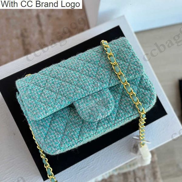 

cc brand shoulder bags classic women designer tweed quilted bags blue pink vintage gold metal hardware flap wallets diamond ladies outdoor h