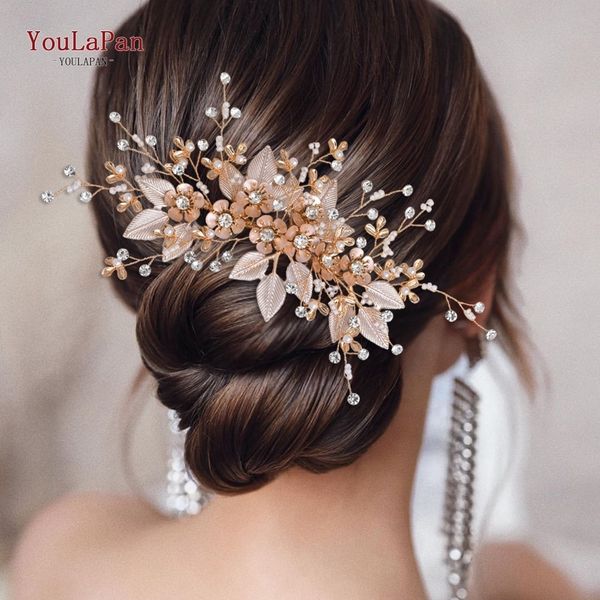 

wedding hair jewelry youlapan hp358 alloy flowers bridal comb s headwear bridesmaid clips leaf accessories headdress 230225, Slivery;golden