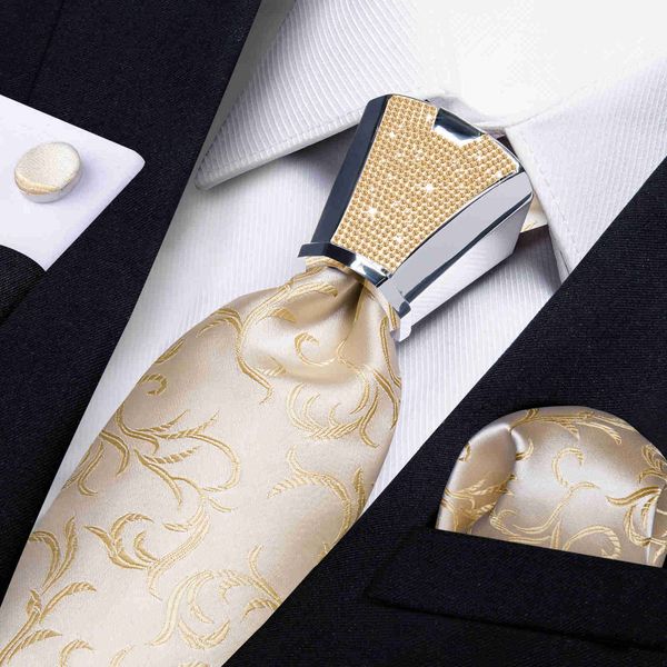 

neck ties dibangu khaki beige luxury silk ties for men designer plastic buckle tie with rhinestones accessories cufflinks hanky men gift j23, Blue;purple