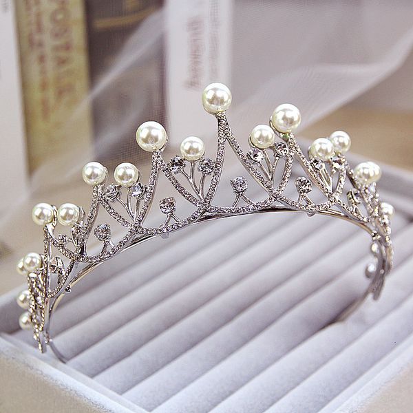 

wedding hair jewelry pearl bridal crown accessories 230225, Slivery;golden