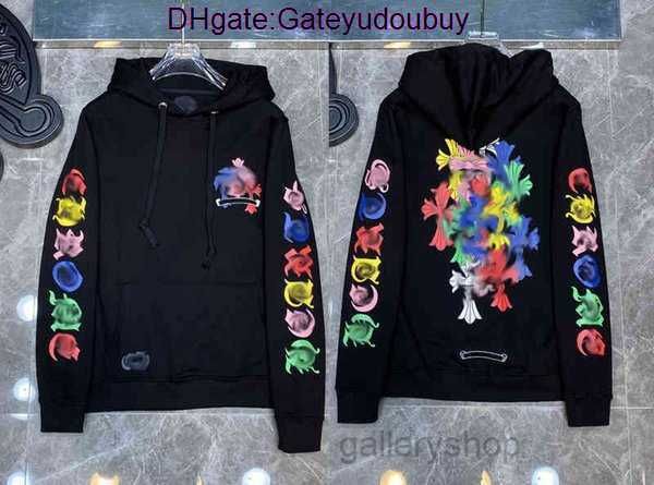 

men's hoodies sweatshirts 3a classic mens zipper ch designer horseshoe sanskrit cross print pullover heart hooded sweater luxury woman, Black