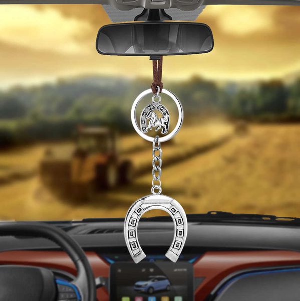 

interior decorations car pendant rearview mirror decoration hanging horse horseshoe iron russia home lucky ornaments charms auto decor acces