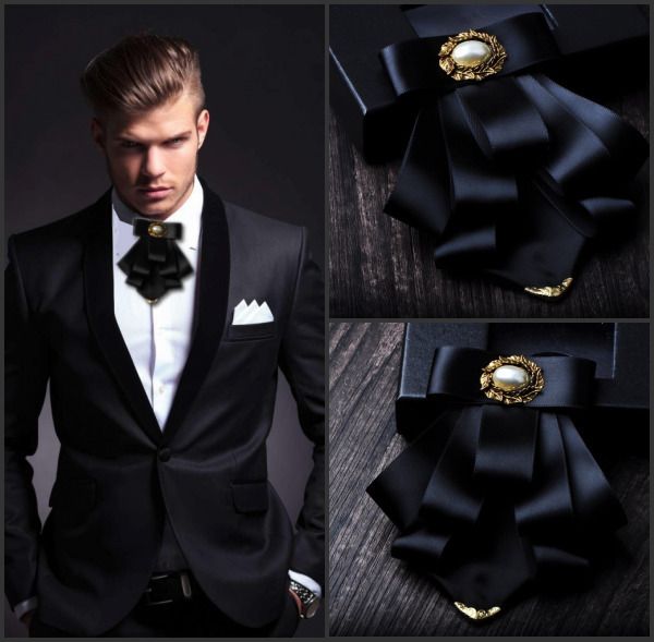

bow ties iremiel british style multilayer fabric bow tie wedding groom formal collar shirt dress necktie cravat clothing accessories 230228, Black;gray