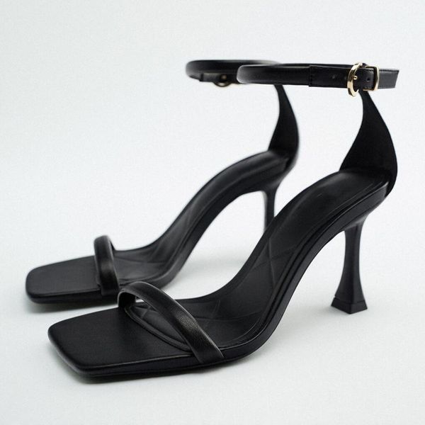 

sandals traf summer black leather high heel sandals women buckled ankle strap pumps lady fashion party heeled sandals 230228