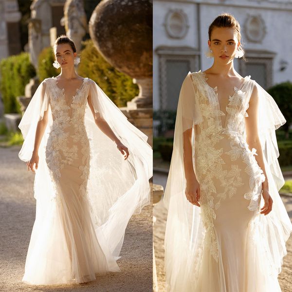 

elegant mermaid wedding dresses long sleeves v neck beaded sequins appliques bridal gowns buttons lace flowers lace-up formal dresses gowns, White